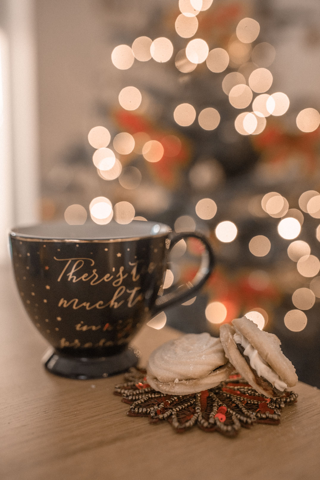 Minding your mental health at Christmas time - Christmas tea and biscuits in front of the Christmas Tree