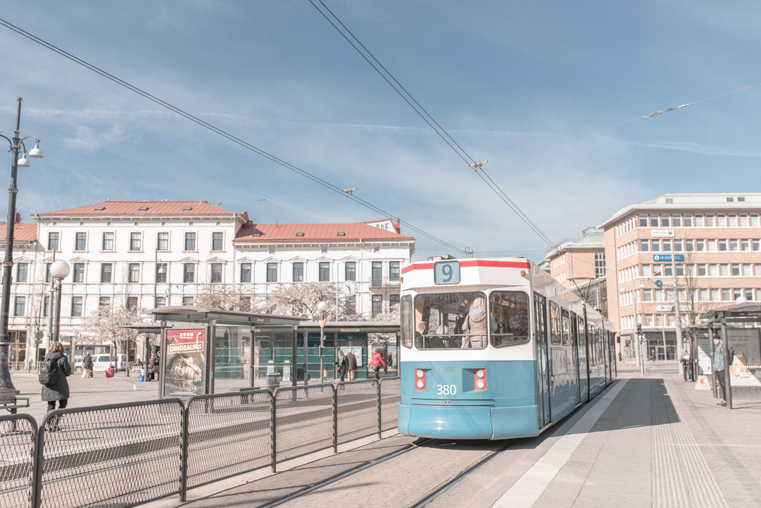 visiting Gothenburg in spring - a tram in the city
