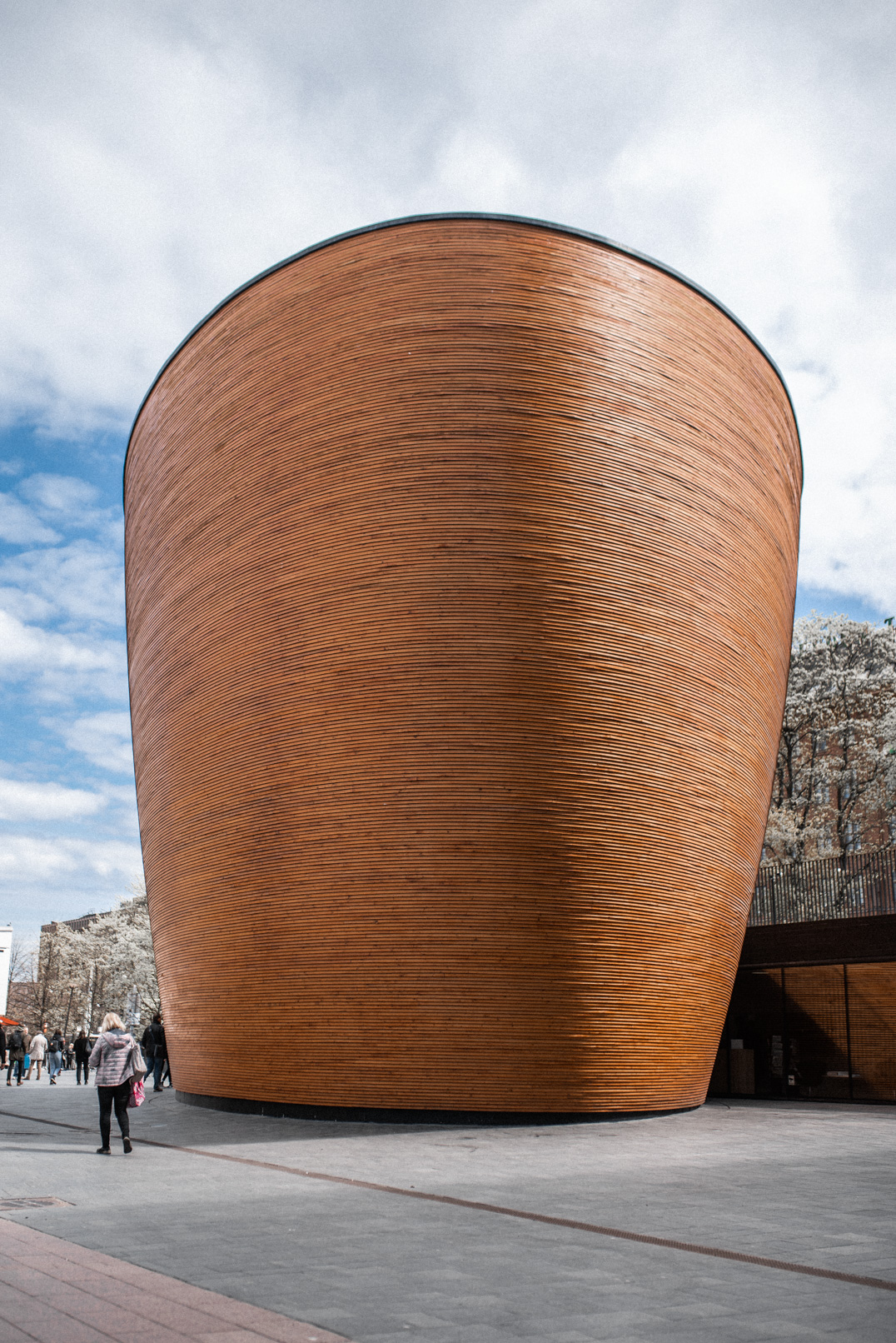 One Day in Helsinki - The curved orange exterior of the Kammpi Chapel