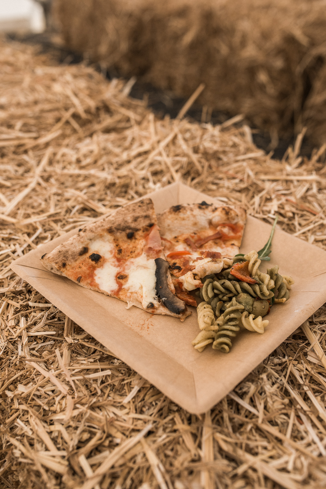 Joules Tree Planting - Pizza and pasta on a hay bale